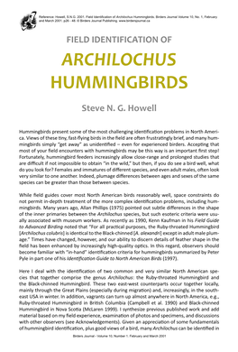 Field Identification of Archilochus Hummingbirds