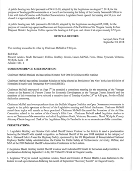 A Public Hearing Was Held Pursuant to CW-011-18, Adopted by the Legislature on August 7, 2018, for the Purpose of Hearing Public