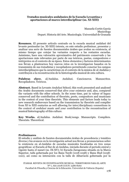 Tratados Musicales Andalusíes De La Escuela Levantina Y Aportaciones Al Marco Interdisciplinar (Ss