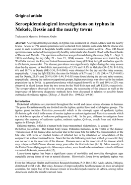 Seroepidemiological Investigations on Typhus in Mekele, Dessie and the Nearby Towns
