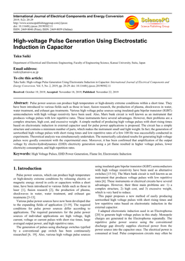 High-Voltage Pulse Generation Using Electrostatic Induction in Capacitor