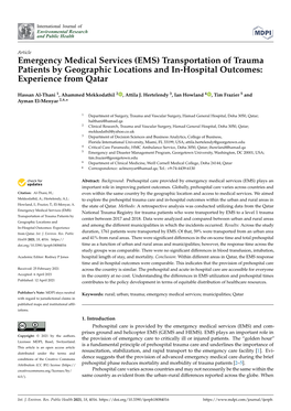 Emergency Medical Services (EMS) Transportation of Trauma Patients by Geographic Locations and In-Hospital Outcomes: Experience from Qatar