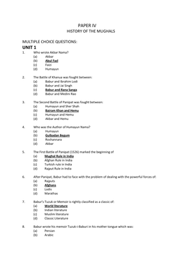 Paper Iv History of the Mughals