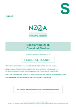 Scholarship Classical Studies (93404) 2015