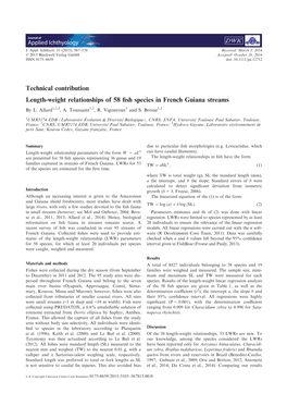 Weight Relationships of 58 Fish Species in French Guiana Streams