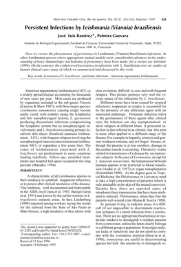 Persistent Infections by Leishmania (Viannia) Braziliensis José Luis Ramírez+, Palmira Guevara