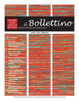 Il Bollettino INSTITUTE Dedicated to the History and Culture of Italians in America