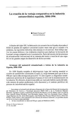 La Creación De La Ventaja Comparativa En La Industria Automovilistica Española, 1898-1996