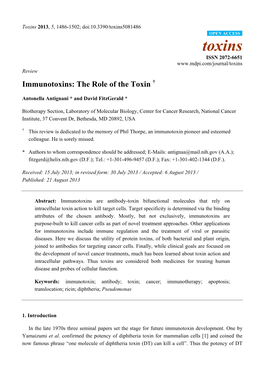 Immunotoxins: the Role of the Toxin †