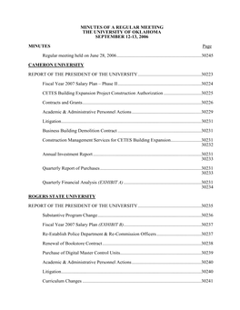 Minutes of a Regular Meeting the University of Oklahoma September 12-13, 2006