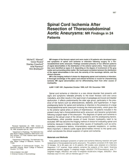 Spinal Cord Ischemia After Resection of Thoracoabdominal Aortic Aneurysms: MR Findings in 24 Patients