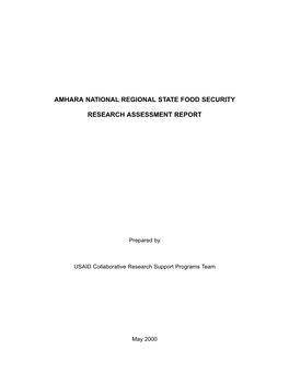 Amhara National Regional State Food Security Research Assessment Report