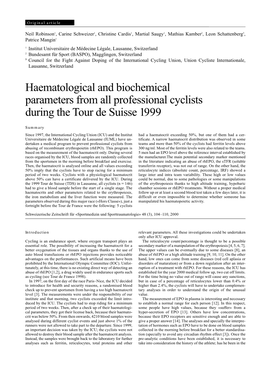 Haematological and Biochemical Parameters from All Professional Cyclists During the Tour De Suisse 1999