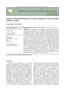 Analysis of Financial Performance in Dairy Enterprises; the Case Study of Konya, Turkey