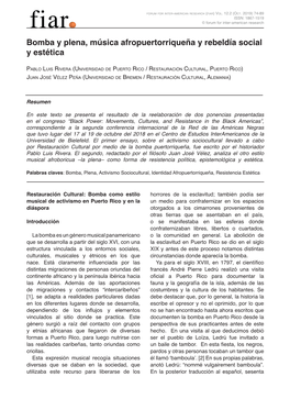 Bomba Y Plena, Música Afropuertorriqueña Y Rebeldía Social Y Estética