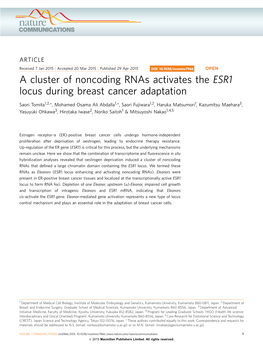 A Cluster of Noncoding Rnas Activates the ESR1 Locus During Breast Cancer Adaptation