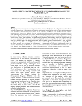 Some Aspects Concerning Wetland Restoration Programs in the Prut River Basin