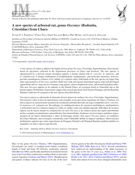 A New Species of Arboreal Rat, Genus Oecomys (Rodentia, Cricetidae) from Chaco