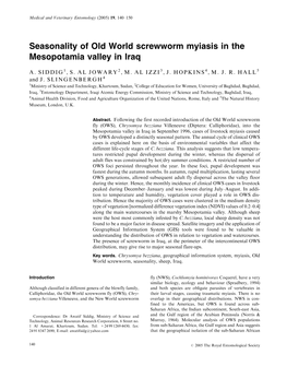 Seasonality of Old World Screwworm Myiasis in the Mesopotamia Valley in Iraq