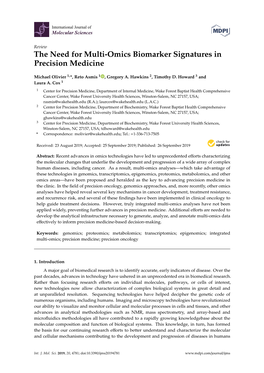 The Need for Multi-Omics Biomarker Signatures in Precision Medicine