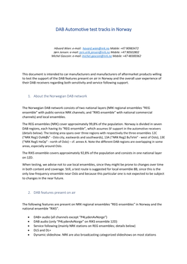 DAB Automotive Test Tracks in Norway