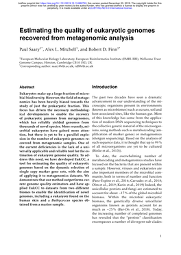 Estimating the Quality of Eukaryotic Genomes Recovered from Metagenomic Analysis