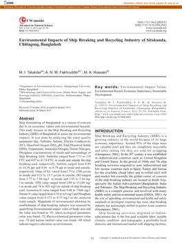 Environmental Impacts of Ship Breaking and Recycling Industry of Sitakunda, Chittagong, Bangladesh