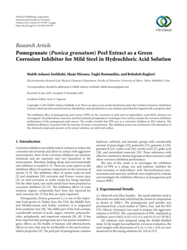 (Punica Granatum) Peel Extract As a Green Corrosion Inhibitor for Mild Steel in Hydrochloric Acid Solution