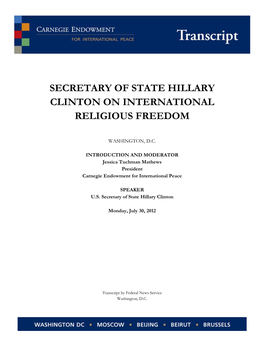 Secretary of State Hillary Clinton on International Religious Freedom