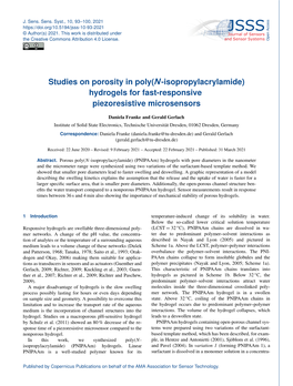 Studies on Porosity in Poly(N-Isopropylacrylamide) Hydrogels for Fast-Responsive Piezoresistive Microsensors