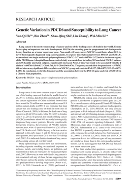 Genetic Variation in PDCD6 and Susceptibility to Lung Cancer