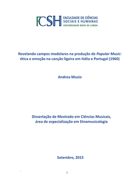 Revelando Campos Modelares Na Produção De Popular Music: Ética E Emoção Na Canção Ligeira Em Itália E Portugal (1960) An