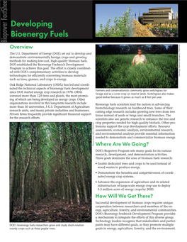 Developing Bioenergy Fuels Biopower Factsheet Overview the U.S