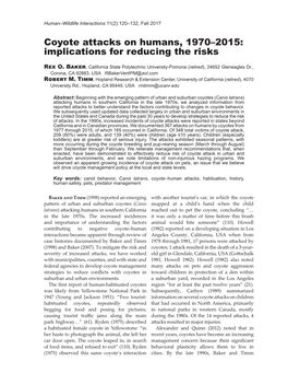 Coyote Attacks on Humans, 1970-2015