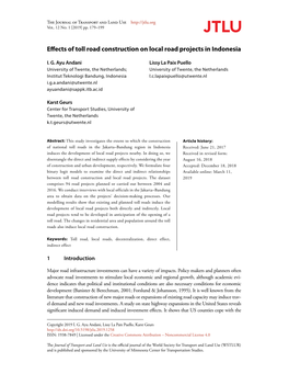 Effects of Toll Road Construction on Local Road Projects in Indonesia