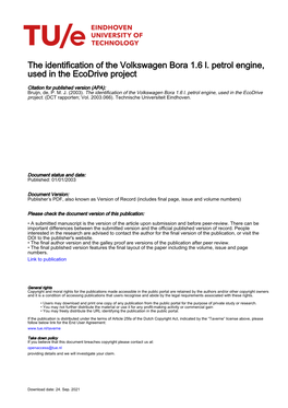 The Identification of the Volkswagen Bora 1.6 L. Petrol Engine, Used in the Ecodrive Project