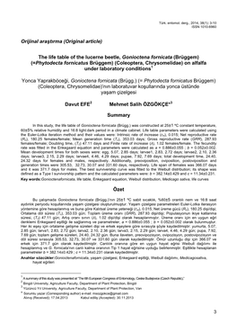 (Original Article) the Life Table of the Lucerne Beetle, Gonioctena Fornicata