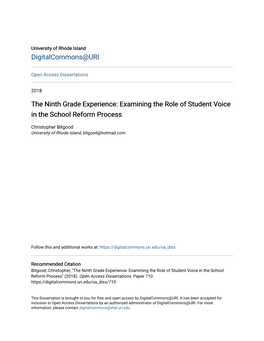 Examining the Role of Student Voice in the School Reform Process