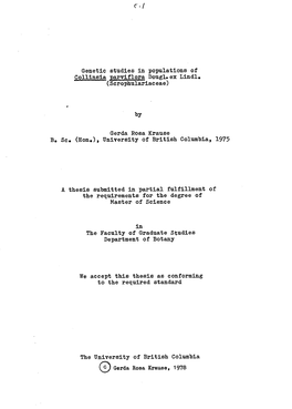 Genetic Studies in Populations of Collinsia Parviflora Dougl.Ex Lindl. (Scrophulariaceae)