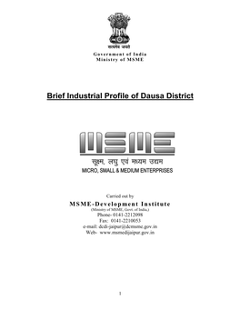 Brief Industrial Profile of Dausa District