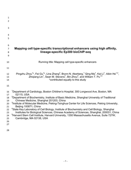 Mapping Cell Type-Specific Transcriptional Enhancers Using High Affinity, 8 Lineage-Specific Ep300 Biochip-Seq 9
