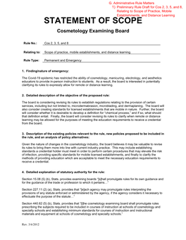 STATEMENT of SCOPE Cosmetology Examining Board