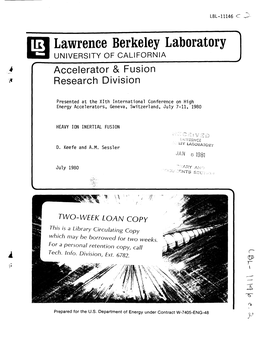 Lawrence Berkeley Laboratory UNIVERSITY of CALIFORNIA F