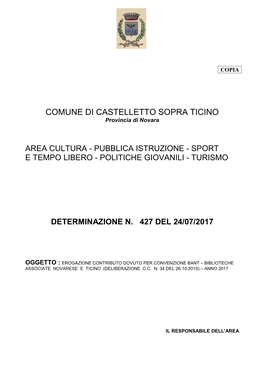 COMUNE DI CASTELLETTO SOPRA TICINO Provincia Di Novara