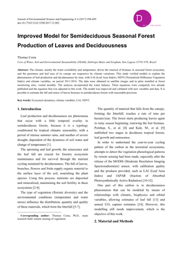 Improved Model for Semideciduous Seasonal Forest Production of Leaves and Deciduousness