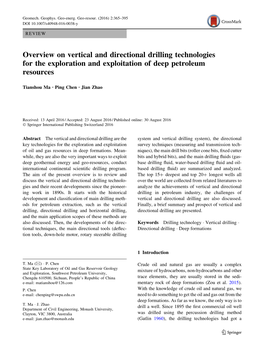 Overview on Vertical and Directional Drilling Technologies for the Exploration and Exploitation of Deep Petroleum Resources