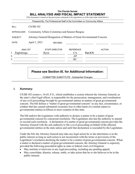 Bill Analysis and Fiscal Impact Statement