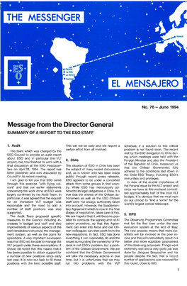 Message from the Director General SUMMARY of a REPORT to the ESO STAFF
