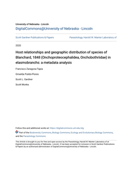 Onchoproteocephalidea, Onchobothriidae) in Elasmobranchs: a Metadata Analysis