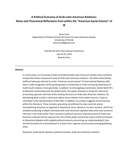 A Political Economy of Arab-Latin American Relations: Notes and Theoretical Reflections from Within the “American Social Science” of IR